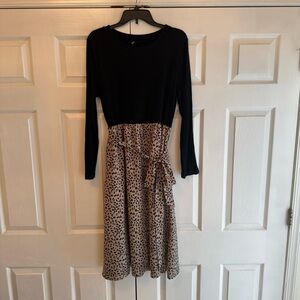 Zattcas Black and Tan Leopard Print Long Sleeve Dress